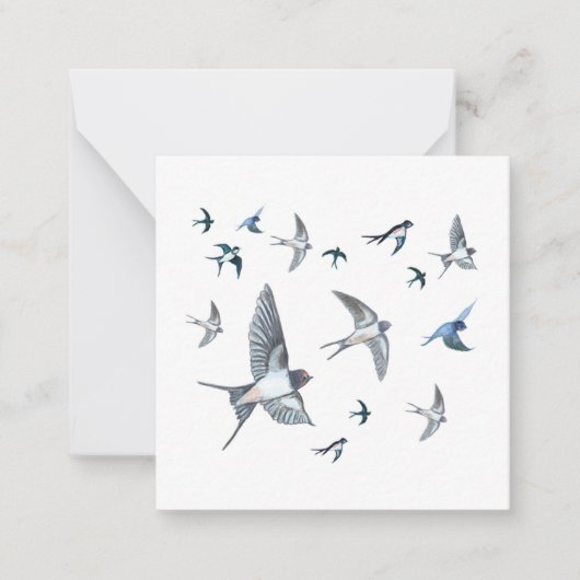 スワローバード飛んでいるイラストレーション ノートカード (正面)