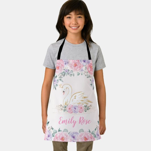 スワンかわいらしプリンセスガールシェフ名前をカスタムする エプロン (インサイチュ)