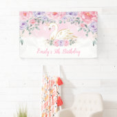 スワンかわいらしプリンセスピンクパープル誕生日ウェルカム 横断幕 (インサイチュ)