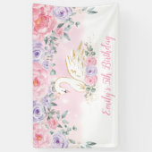 スワンかわいらしプリンセスピンクパープル誕生日ウェルカム 横断幕 (縦)