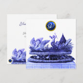 スワンとカップケーキの青いビーチウェディング 招待状 (正面/裏面)