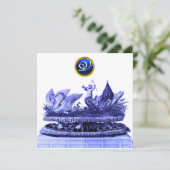 スワンとカップケーキの青いビーチウェディング 招待状 (スタンド正面)