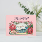 スワンとバラカスタムのRSVPカード 招待状 (スタンド正面)