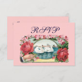 スワンとバラカスタムのRSVPカード 招待状 (正面/裏面)