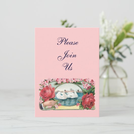 スワンとバラカスタムバレンタイン招待状 招待状 (スタンド正面)