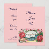 スワンとローズのカスタムバレンタイン招待状 招待状 (正面/裏面)