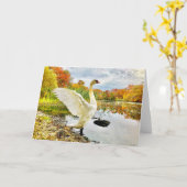 スワンと紅葉の空白グリーティングカード カード (黄色い花)