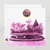 スワンのカップケーキビーチウェディングの馬車 招待状 (正面/裏面)