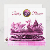 スワンのピンクの馬車 / カップケーキの女の子のベビーシャワー 招待状 (正面/裏面)