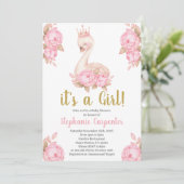 スワンのベビーシャワー 女の子 招待状 (スタンド正面)