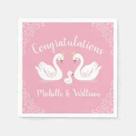 スワンの赤ちゃんシャワーバードクラウンコエッドピンク スタンダードカクテルナプキン