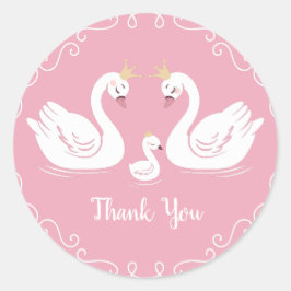スワンの赤ちゃんシャワーバードクラウンコエッドピンク ラウンドシール