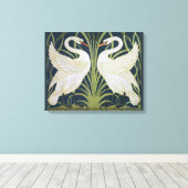 スワンアールヌーボー二羽スワン キャンバスプリント (インサイチュ (ウッドフロア))