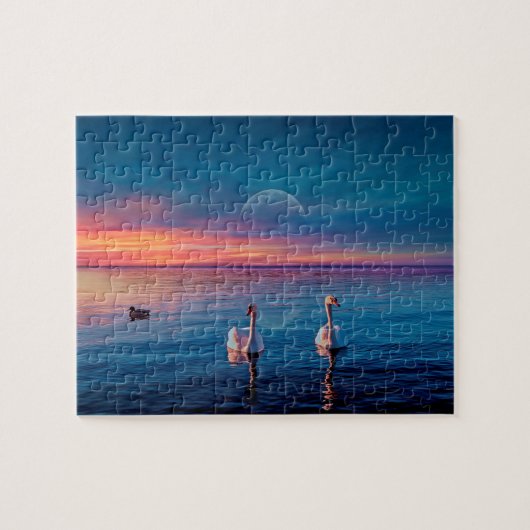 スワンエレガントズウォーターサンセットジグソーパズル ジグソーパズル (横)