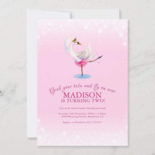 スワンオンレイクバレエ2nd birthday pink 招待状 (裏面)
