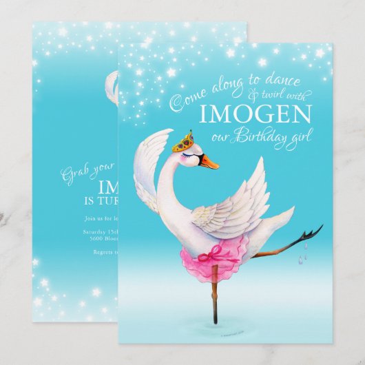 スワンオンレイクバレエ3rdバースデーアクア招待状 招待状 (正面/裏面)