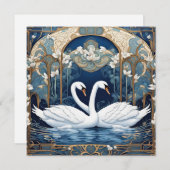 スワンカップルアールヌーボーバードアールデコブルー シーズンカード (正面/裏面)