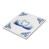 スワンカップルデルフトブルー&ホワイトフローラコーナー タイル (側面)