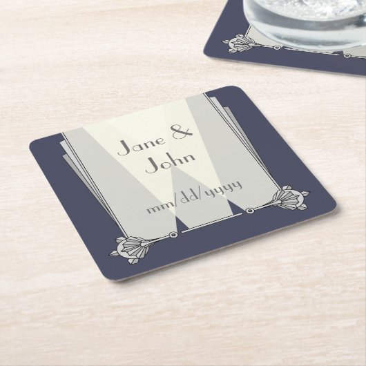 スワンキーアールデコインブルー紙コースター スクエアペーパーコースター (アングル)