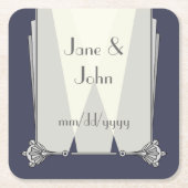 スワンキーアールデコインブルー紙コースター スクエアペーパーコースター (正面)