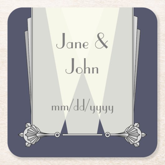 スワンキーアールデコインブルー紙コースター スクエアペーパーコースター (正面)