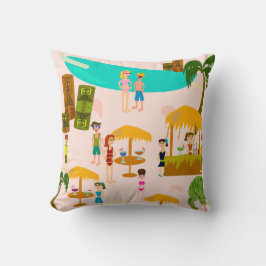 スワンキープールパーティーイラストレーション クッション