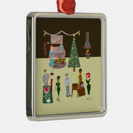 スワンキーヴィンテージマンガホリデーパーティアート メタルオーナメント (右)