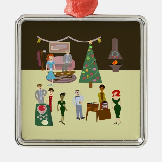 スワンキーヴィンテージマンガホリデーパーティアート メタルオーナメント (正面)