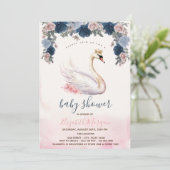 スワンクラウン花ピンクのストライプ花ベビーシャワー 招待状 (スタンド正面)