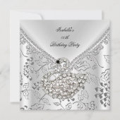 スワンシルバーダマスクホワイトエレガント誕生日 招待状 (正面)