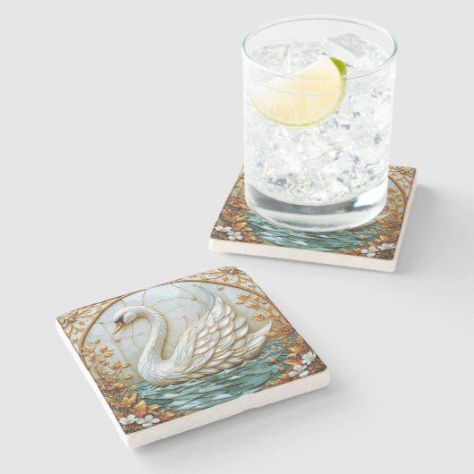 スワンジュエルトーンステンドグラス#1 ストーンコースター (横)