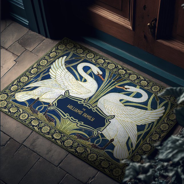 スワンスラッシュアンドアイリスアールデコヴィンテージデコール ドアマット (クリエイターアップロード済み)