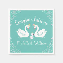 スワンス赤ちゃんシャワーバードとクラウンの共同ティール（緑がかった色） スタンダードカクテルナプキン