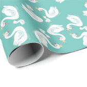 スワンス赤ちゃんシャワーバードとクラウンの共同ティール（緑がかった色） ラッピングペーパー (ロールコーナー)