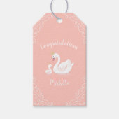 スワンス赤ちゃんシャワーバードとクラウンテーマ桃 ギフトタグ (正面)