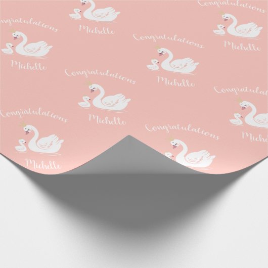 スワンス赤ちゃんシャワーバードとクラウンテーマ桃 ラッピングペーパー (角)
