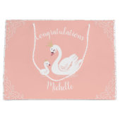 スワンス赤ちゃんシャワーバードとクラウンテーマ桃 ラージペーパーバッグ (正面)