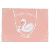スワンス赤ちゃんシャワーバードとクラウンテーマ桃 ラージペーパーバッグ (裏面)