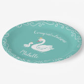 スワンス赤ちゃんシャワーバードクラウン付きテーマティール（緑がかった色） ペーパープレート (アングル)