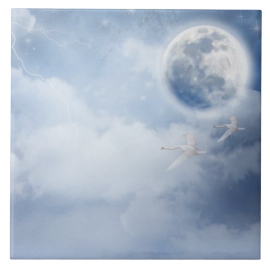 スワンズの幻想的な青飛んでいる空 タイル (正面)