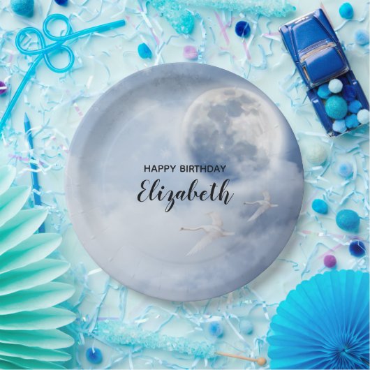 スワンズの美しい青飛んでいるい空誕生日 ペーパープレート (パーティー)