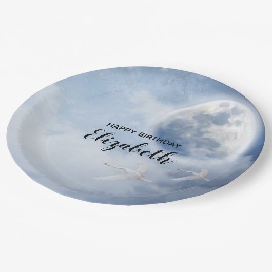 スワンズの美しい青飛んでいるい空誕生日 ペーパープレート (アングル)