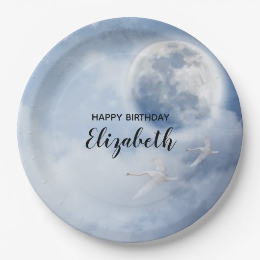 スワンズの美しい青飛んでいるい空誕生日 ペーパープレート (正面)
