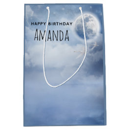 スワンズの美しい青飛んでいるい空誕生日 ミディアムペーパーバッグ