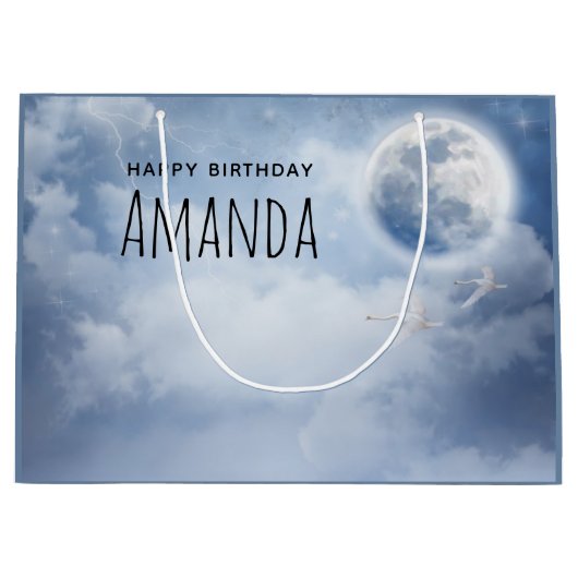 スワンズの美しい青飛んでいるい空誕生日 ラージペーパーバッグ (正面)