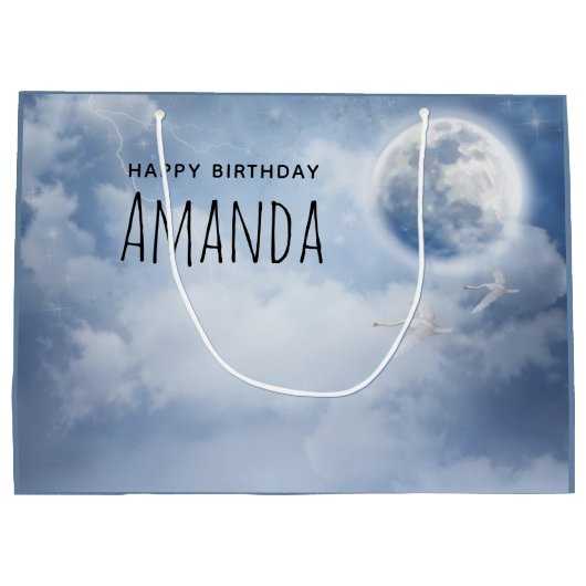 スワンズの美しい青飛んでいるい空誕生日 ラージペーパーバッグ (裏面)