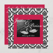 スワンズま結婚たは婚約招待状ダマスクレ 招待状 (正面/裏面)