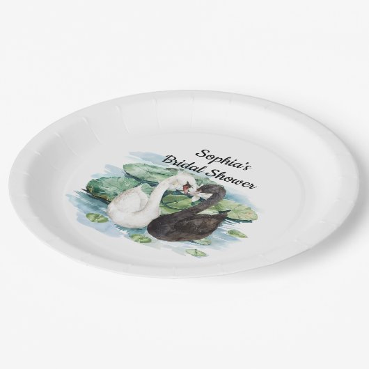 スワンズウォーターリリーレイクロマンチックブライダルシャワー ペーパープレート (アングル)