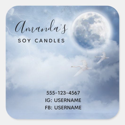 スワンズビジネスと魔法飛んでいるの青空 スクエアシール (正面)