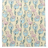 スワンズピンクブルー金ゴールドクラウンパかわいらしステル シャワーカーテン (正面)